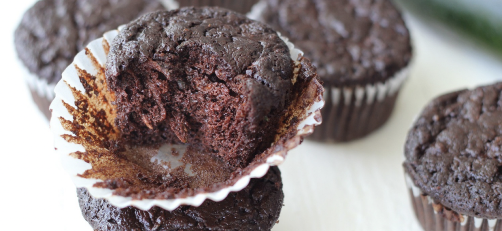 Healthy Chocolate Zucchini Muffins. Gluten free, dairy free.